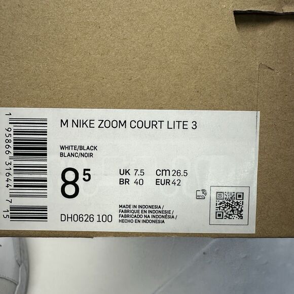 Nike Zoom Court Lite 3 Tennis Shoes Sneakers White Black DH0626100 Mens Size 8.5 - Picture 8 of 8